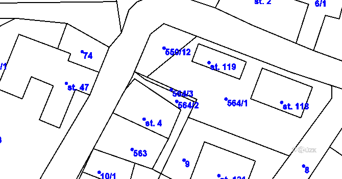 Parcela st. 564/3 v KÚ Týnišťko, Katastrální mapa