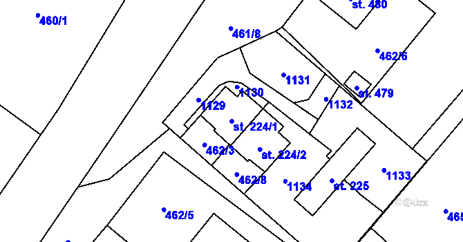 Parcela st. 224/1 v KÚ Tyra, Katastrální mapa