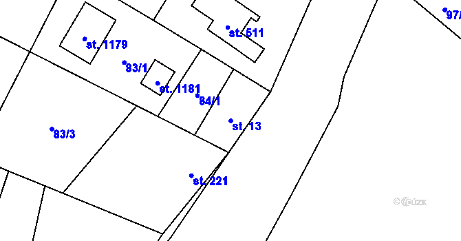 Parcela st. 13 v KÚ Tyra, Katastrální mapa