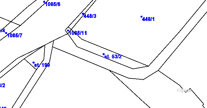 Parcela st. 53/2 v KÚ Tyra, Katastrální mapa