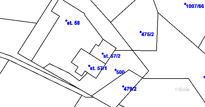 Parcela st. 57/2 v KÚ Tyra, Katastrální mapa