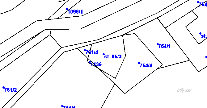 Parcela st. 85/3 v KÚ Tyra, Katastrální mapa