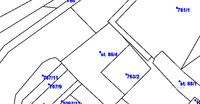 Parcela st. 86/4 v KÚ Tyra, Katastrální mapa