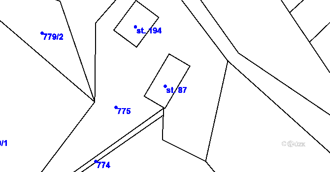 Parcela st. 87 v KÚ Tyra, Katastrální mapa