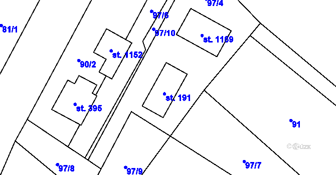 Parcela st. 191 v KÚ Tyra, Katastrální mapa