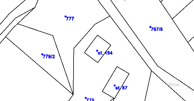 Parcela st. 194 v KÚ Tyra, Katastrální mapa