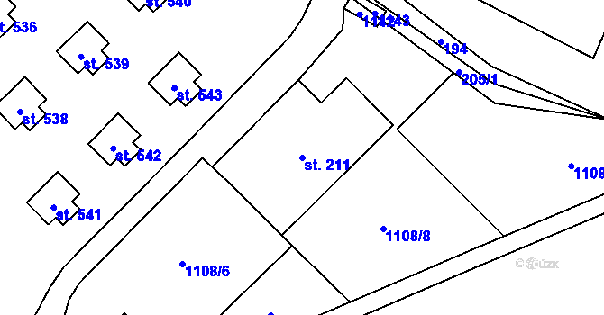 Parcela st. 211 v KÚ Tyra, Katastrální mapa