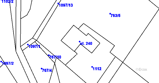 Parcela st. 240 v KÚ Tyra, Katastrální mapa