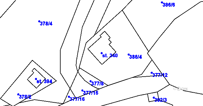 Parcela st. 340 v KÚ Tyra, Katastrální mapa