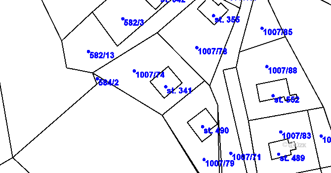 Parcela st. 341 v KÚ Tyra, Katastrální mapa