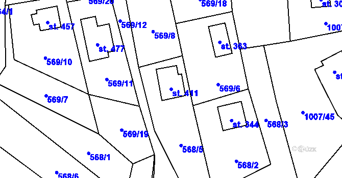 Parcela st. 411 v KÚ Tyra, Katastrální mapa