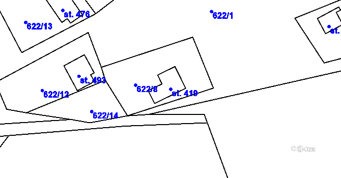 Parcela st. 419 v KÚ Tyra, Katastrální mapa