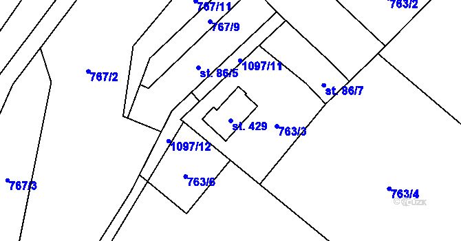 Parcela st. 429 v KÚ Tyra, Katastrální mapa