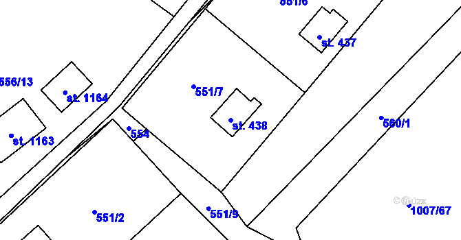 Parcela st. 438 v KÚ Tyra, Katastrální mapa