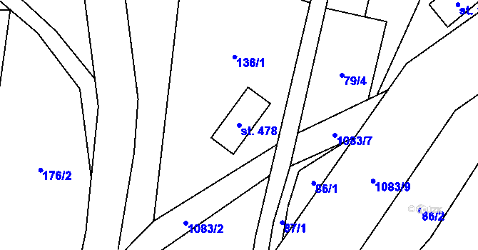 Parcela st. 478 v KÚ Tyra, Katastrální mapa