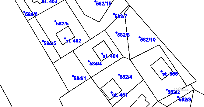 Parcela st. 484 v KÚ Tyra, Katastrální mapa