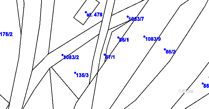 Parcela st. 87/1 v KÚ Tyra, Katastrální mapa