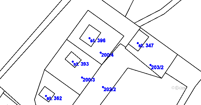 Parcela st. 200/4 v KÚ Tyra, Katastrální mapa