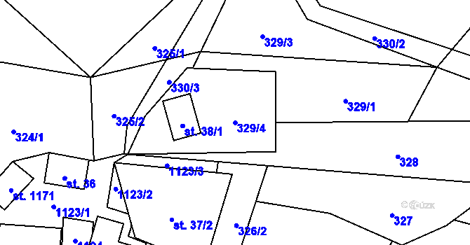 Parcela st. 329/4 v KÚ Tyra, Katastrální mapa