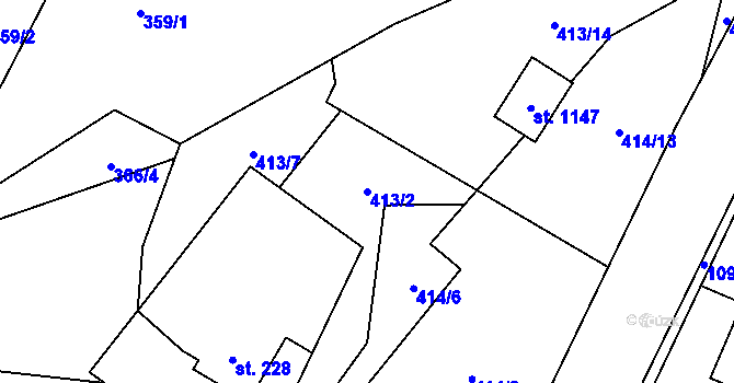 Parcela st. 413/2 v KÚ Tyra, Katastrální mapa