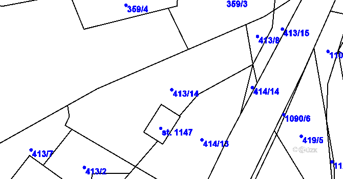Parcela st. 413/14 v KÚ Tyra, Katastrální mapa