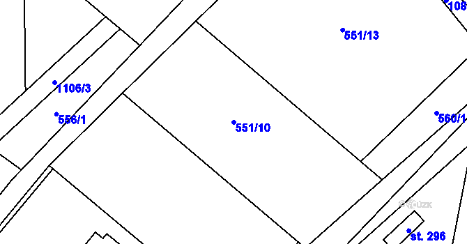 Parcela st. 551/10 v KÚ Tyra, Katastrální mapa