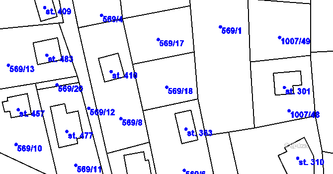 Parcela st. 569/18 v KÚ Tyra, Katastrální mapa