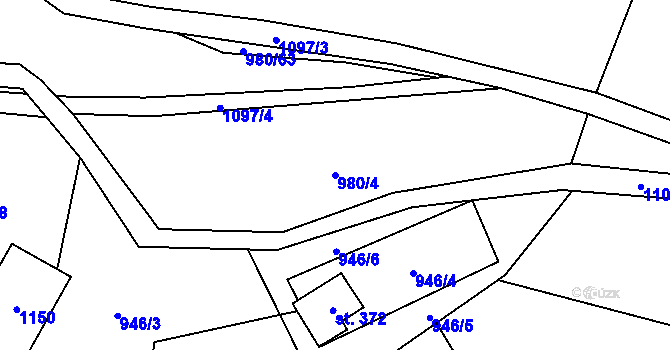 Parcela st. 980/4 v KÚ Tyra, Katastrální mapa