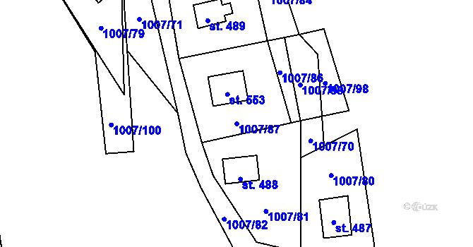 Parcela st. 1007/87 v KÚ Tyra, Katastrální mapa
