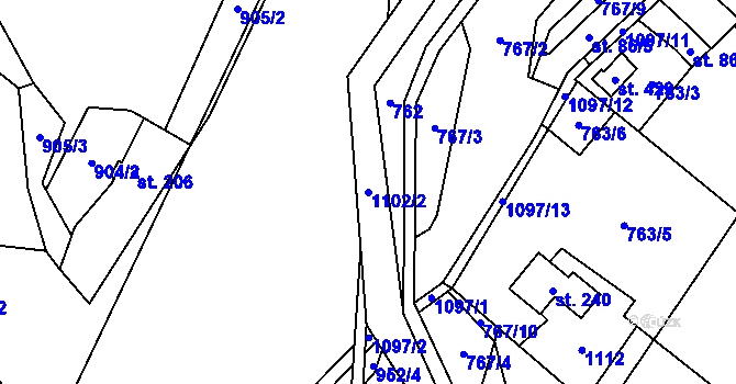 Parcela st. 1102/2 v KÚ Tyra, Katastrální mapa