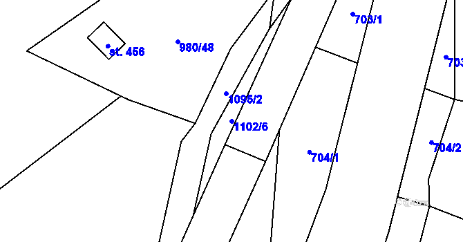 Parcela st. 1102/6 v KÚ Tyra, Katastrální mapa