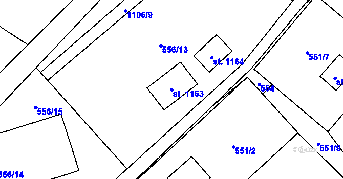 Parcela st. 1163 v KÚ Tyra, Katastrální mapa
