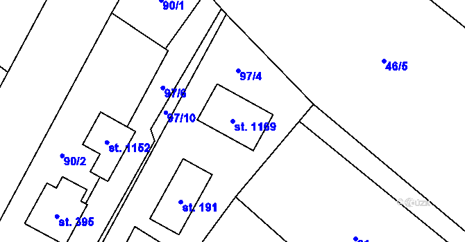 Parcela st. 1169 v KÚ Tyra, Katastrální mapa