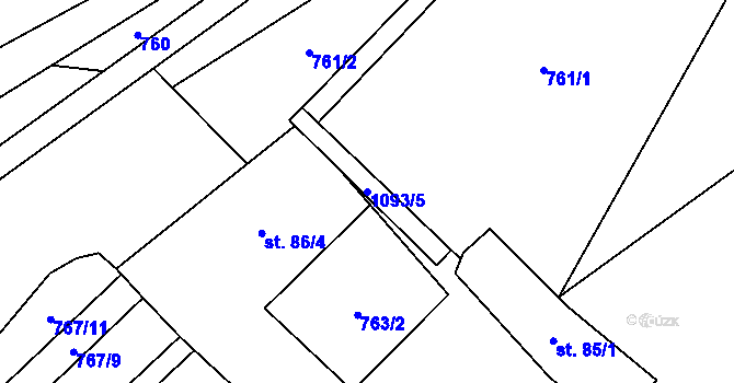 Parcela st. 1093/5 v KÚ Tyra, Katastrální mapa