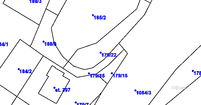 Parcela st. 179/22 v KÚ Tyra, Katastrální mapa