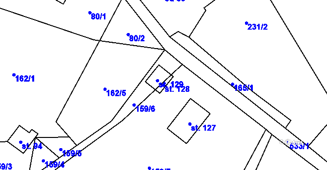 Parcela st. 128 v KÚ Stav, Katastrální mapa