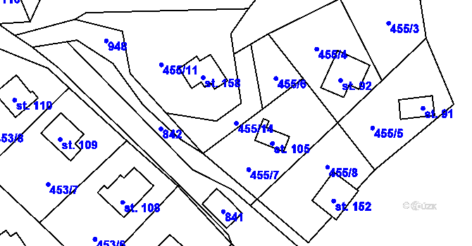 Parcela st. 455/14 v KÚ Stav, Katastrální mapa