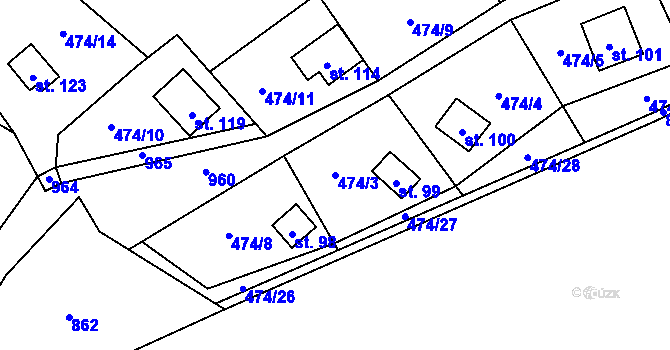 Parcela st. 474/3 v KÚ Stav, Katastrální mapa