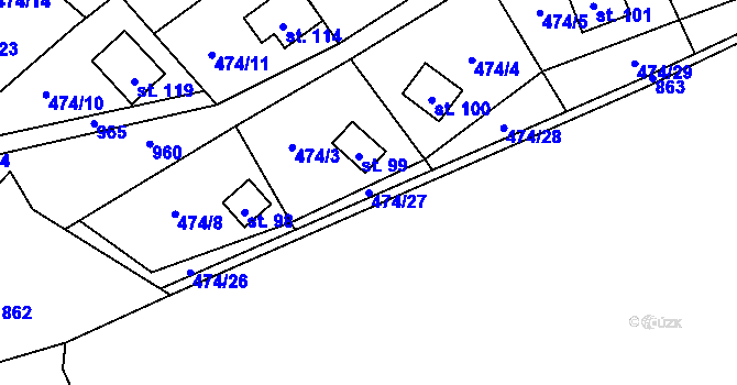 Parcela st. 474/27 v KÚ Stav, Katastrální mapa
