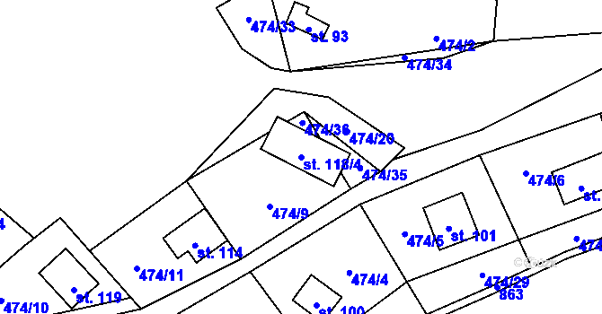 Parcela st. 118/4 v KÚ Stav, Katastrální mapa