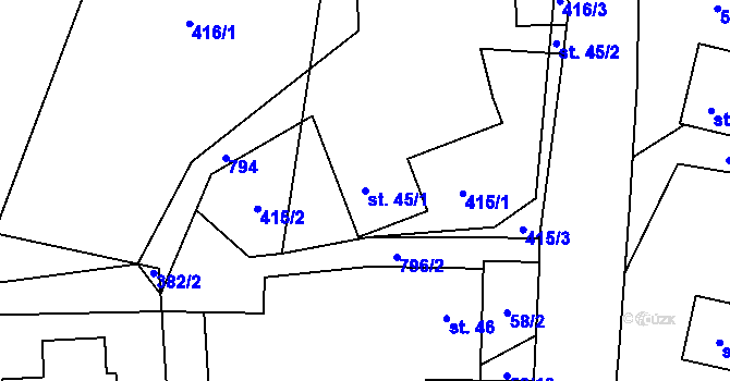 Parcela st. 45/1 v KÚ Úbislavice, Katastrální mapa