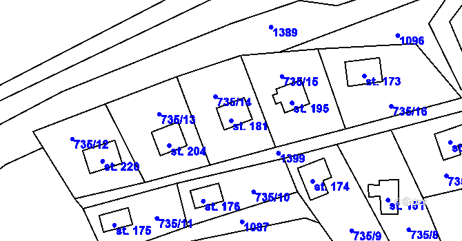 Parcela st. 181 v KÚ Úbislavice, Katastrální mapa