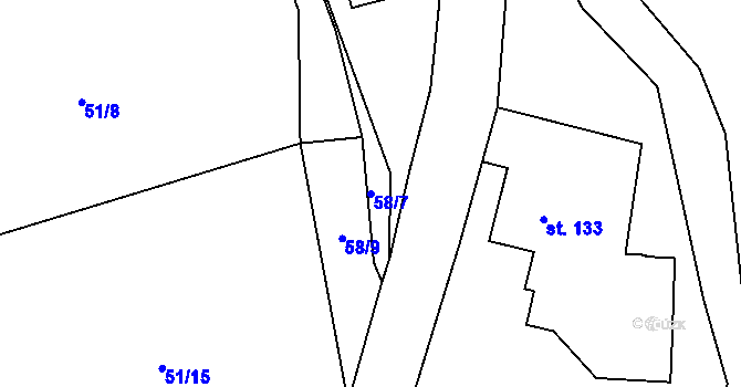 Parcela st. 58/7 v KÚ Úbislavice, Katastrální mapa