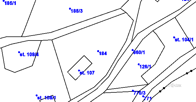 Parcela st. 184 v KÚ Úbislavice, Katastrální mapa