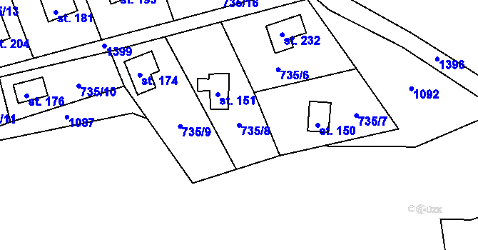 Parcela st. 735/8 v KÚ Úbislavice, Katastrální mapa