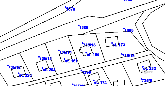 Parcela st. 735/15 v KÚ Úbislavice, Katastrální mapa