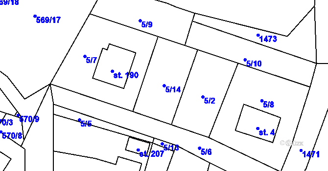 Parcela st. 5/14 v KÚ Úbislavice, Katastrální mapa