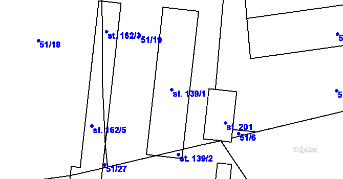 Parcela st. 139/1 v KÚ Úbislavice, Katastrální mapa