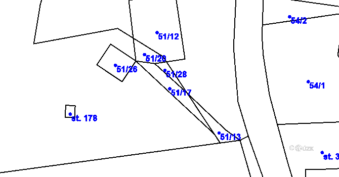 Parcela st. 51/17 v KÚ Úbislavice, Katastrální mapa