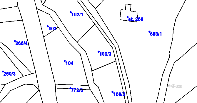 Parcela st. 100/3 v KÚ Úbislavice, Katastrální mapa